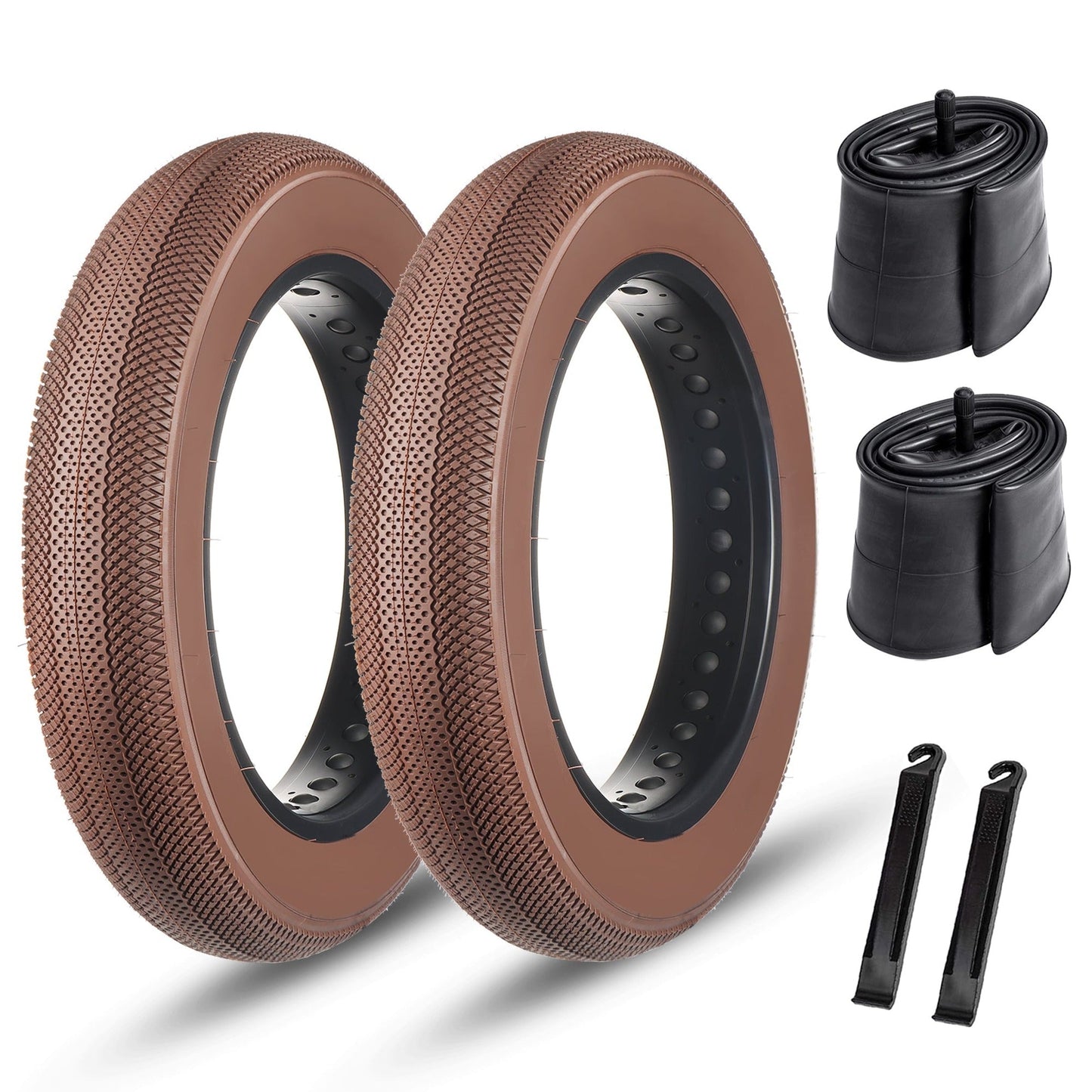 Hycline HyperPave e-bike and fat bike tire two-pack tubeless set in brown, durable rubber with textured tread for off-road riding.