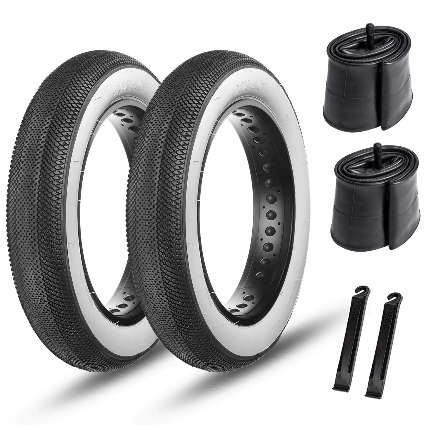 Set of two Hycline HyperPave fat bike and e-bike tires with white walls, showing tread pattern and sidewall details.