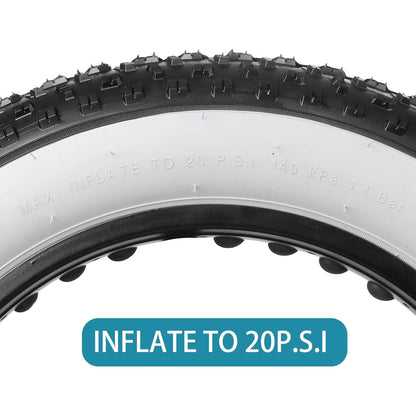 Hycline Raider white-wall studded fat bike and e-bike tire, 20-inch size, with textured tread for off-road riding.
