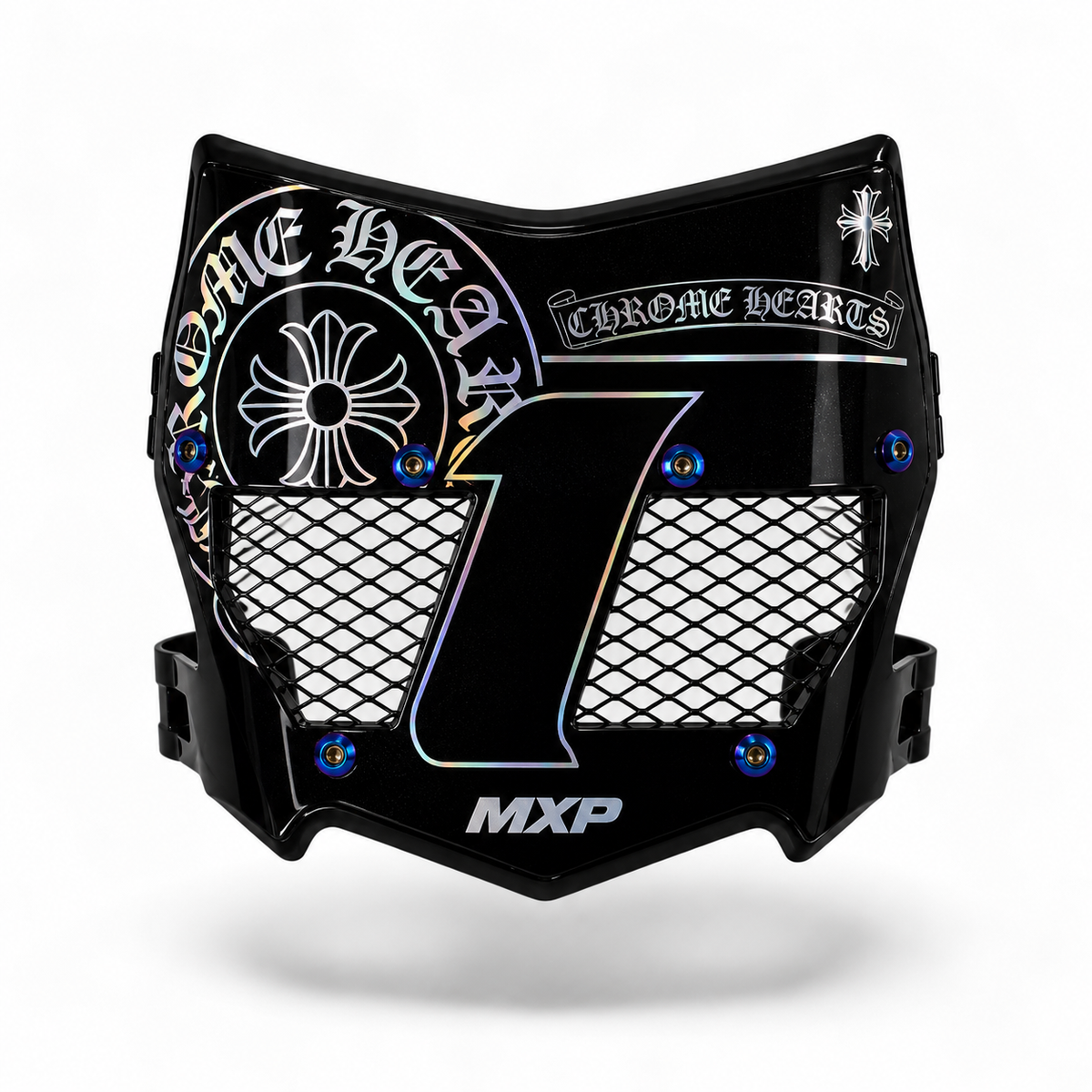 Motocutz Vented Number Plate Kit – Chrome Sparkle Decal & Titanium Bolts