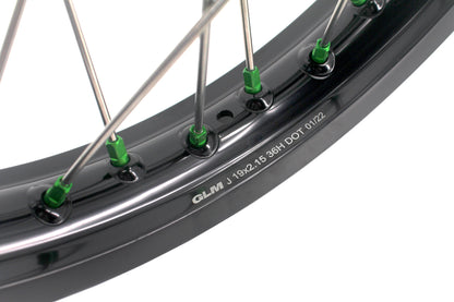 KKE 1.6*21 & 2.15*19 Wheels Rims Fit Kawasaki KX450 2019-2024 KX450X 2021-2024 Green Nipples - Howling Moto