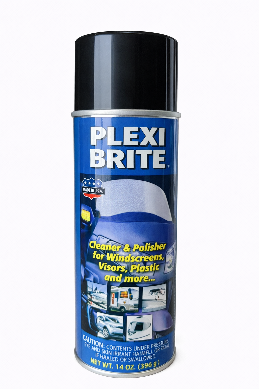 Clear Plexi Brite® plastic cleaner from Bike Brite Online, shown in a bottle with spray nozzle on a white background