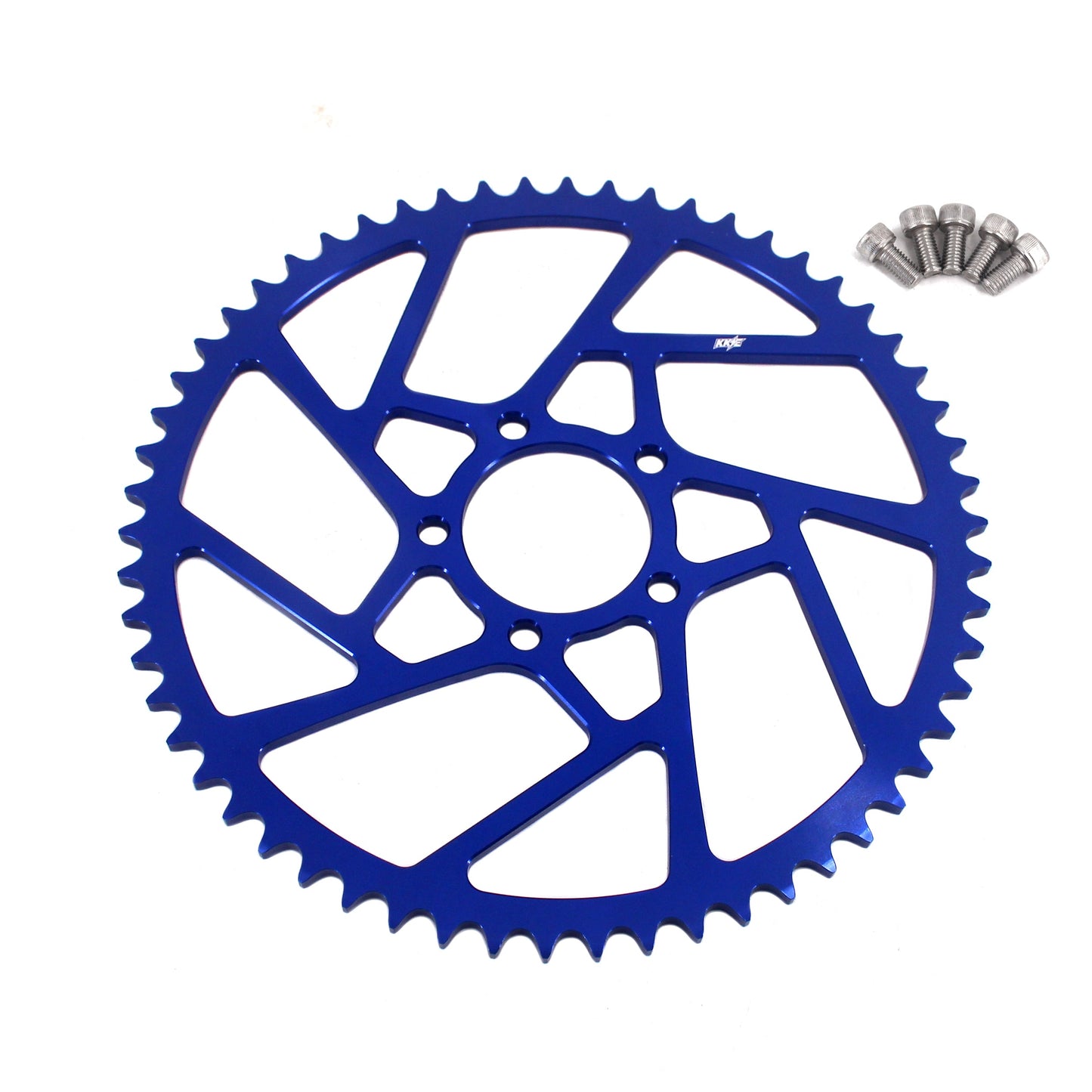 KKE Racing aluminum rear 54T sprocket for SurRon Light Bee-X and Mantis e-motor bikes, raw finish, high-performance e-ride parts