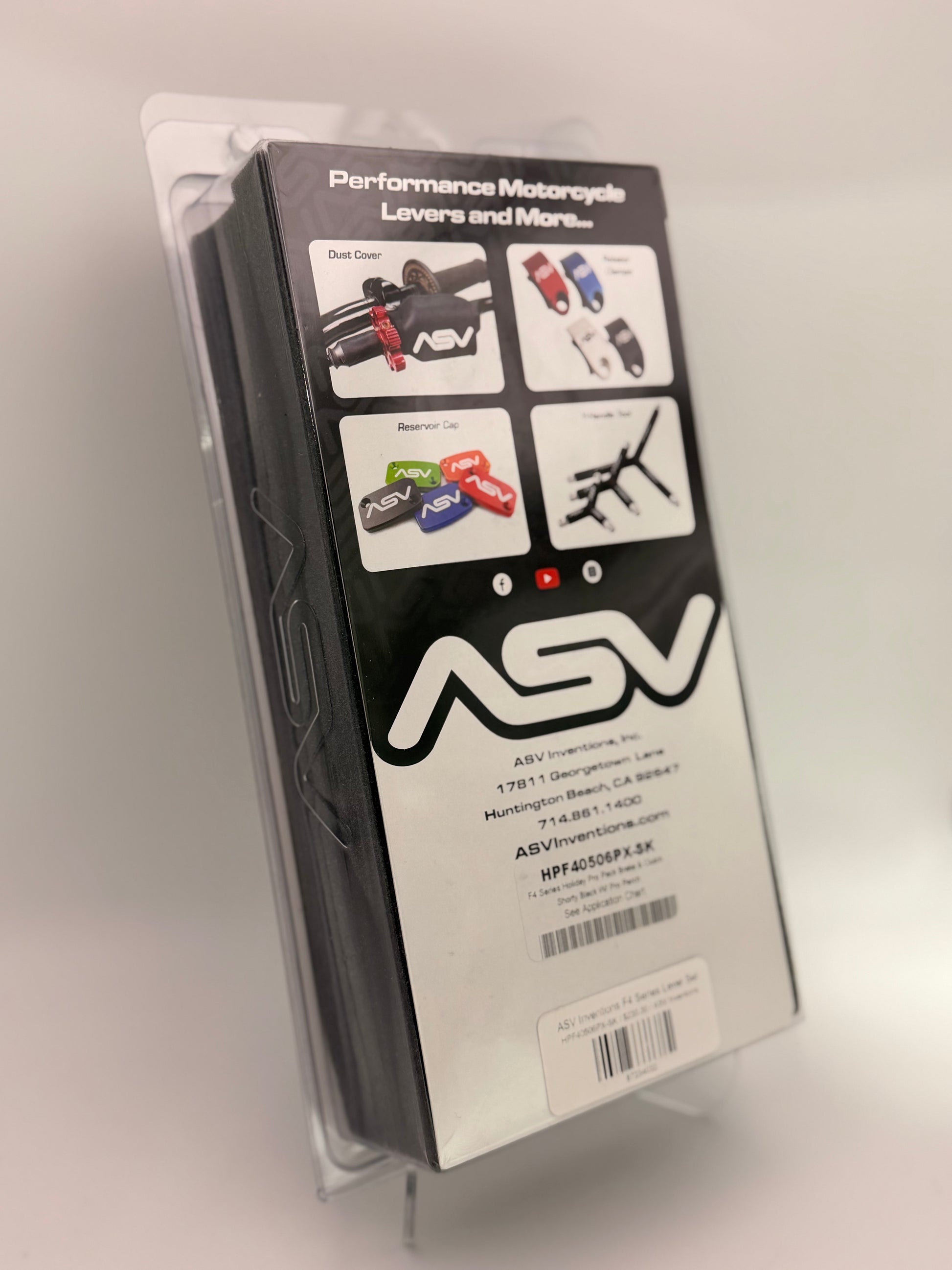 ASV Inventions F4 Series lever set for motorcycle, featuring durable black levers with adjustable reach and ergonomic design.