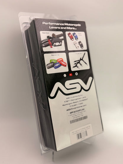 ASV Inventions F4 Series lever set for motorcycle, featuring durable black levers with adjustable reach and ergonomic design.