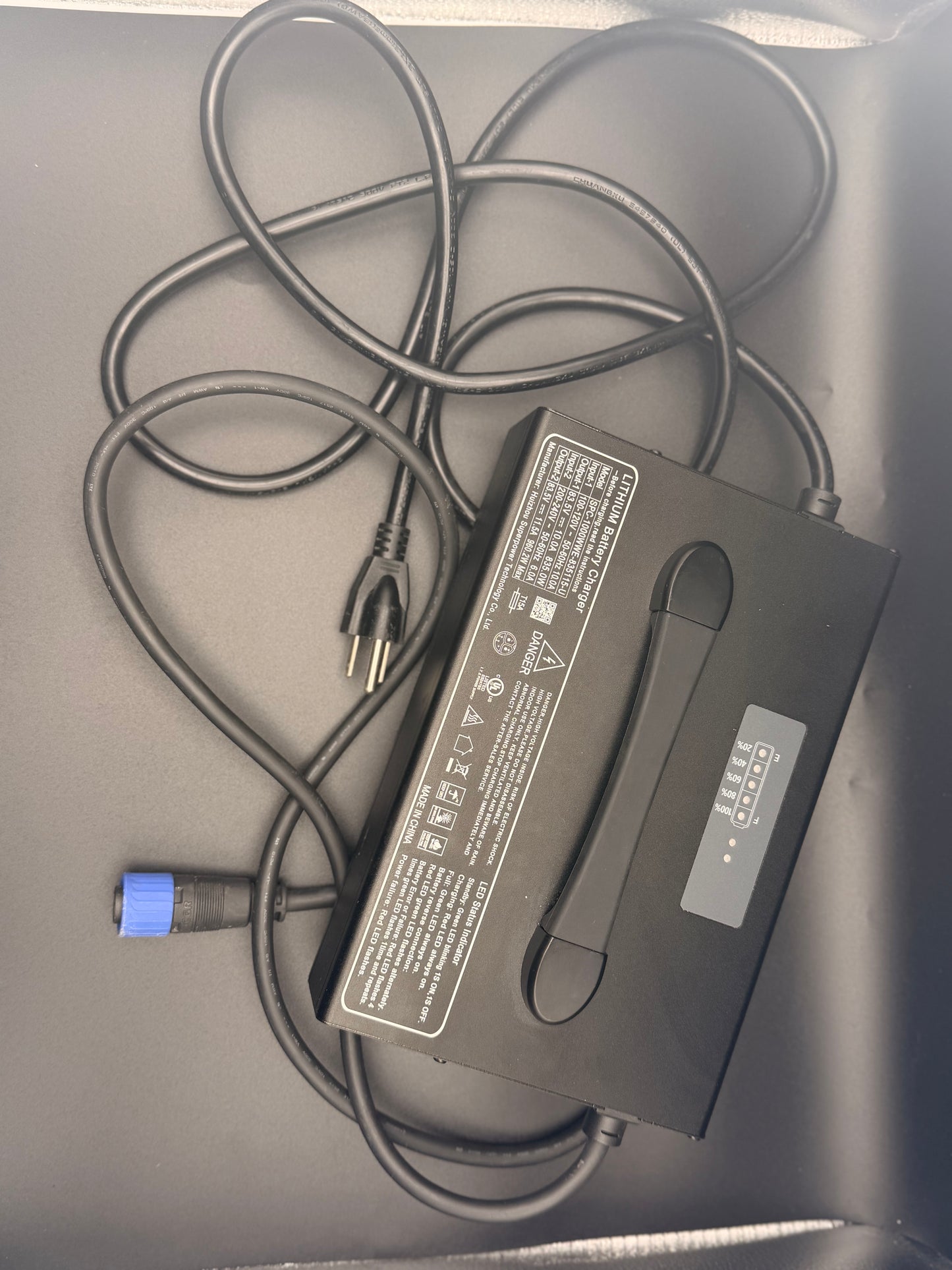 Greenger OEM battery charger for G3 and G3S models, showing the compact charger with power cord and charging ports.