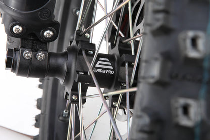 E Ride Pro Mini R electric dirt bike with 8KW peak power, 50MPH speed, black frame, and 72V battery for off-road riding.