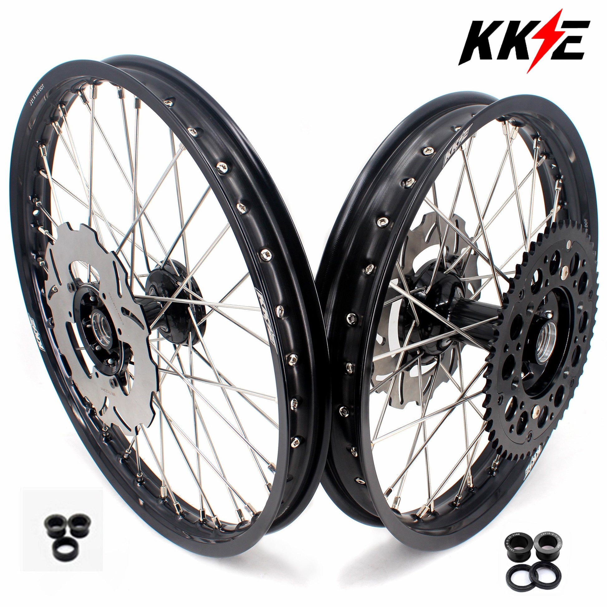 KKE 21 & 19 Casting MX Rims for Honda XR650R 2000-2008 240MM/240MM Disc Black&Black - Howling Moto