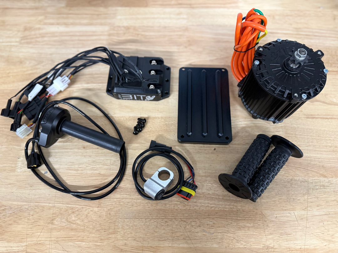 Electro & Co ETM RTR 13kW TruMoto 6+7 Powertrain Upgrade Kit with high-speed and Revolver Alpha components on a white background.