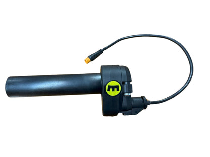 eDirtyBike 1/4 turn electronic Magura throttle for dirt bikes, featuring raw finish and compact design from Mantis Mini series.
