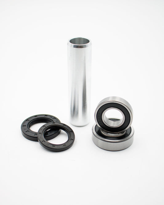 Warp9Racing Yamaha WR250R/WR250X rear bearing kit with new bearings and hardware for motorcycle wheel maintenance.