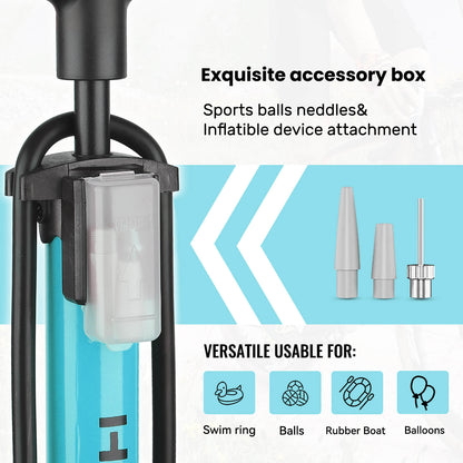 Hycline Basic-UP bicycle pump with a compact design, featuring a pressure gauge and a sturdy handle for easy inflation.