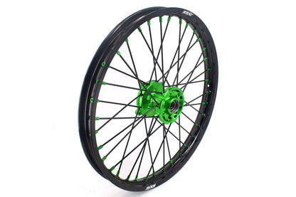 KKE 1.6*21 & 2.15*18 Wheels Rims Fit Kawasaki KX450 2019-2023 KX450X 2021-2023 Green Nipples & Black Spokes - Howling Moto