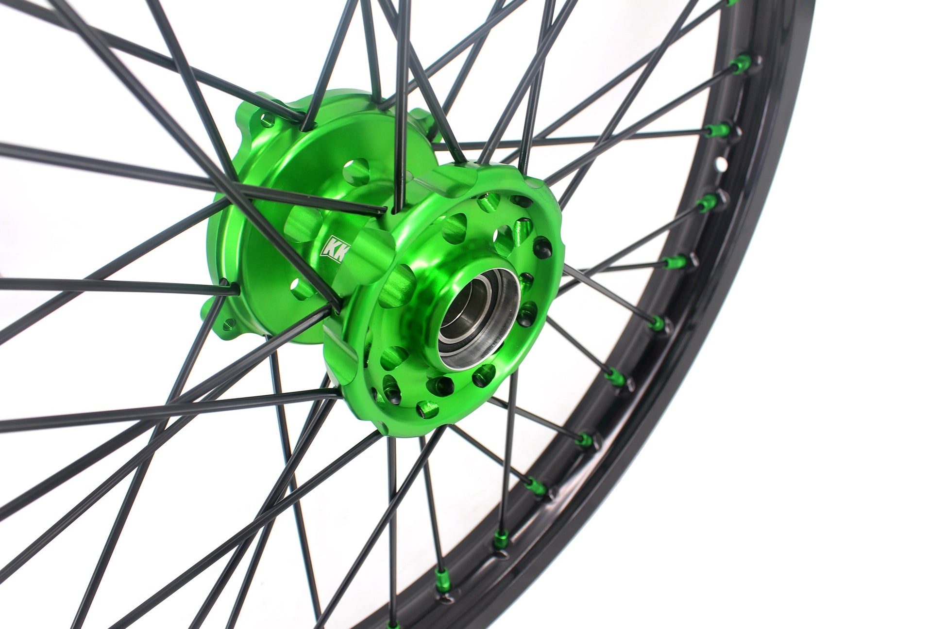 KKE 1.6*21 & 2.15*19 Wheels Rims Fit Kawasaki KX450 2019-2023 KX450X 2021-2023 Green Nipples & Black Spokes - Howling Moto