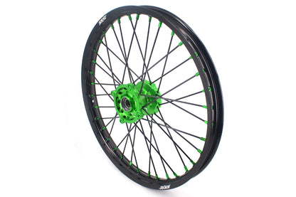 KKE 1.6*21 & 2.15*18 Wheels Rims Fit Kawasaki KX450 2019-2023 KX450X 2021-2023 Green Nipples & Black Spokes - Howling Moto