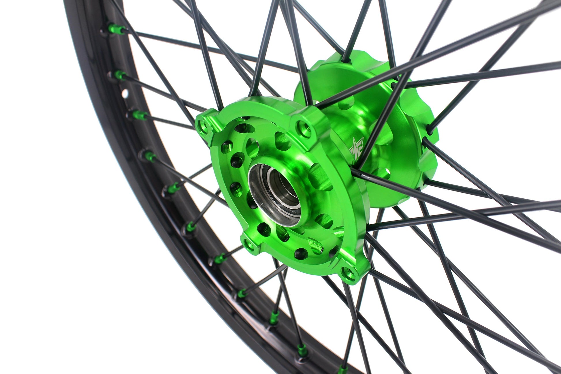 KKE 1.6*21 & 2.15*18 Wheels Rims Fit Kawasaki KX450 2019-2023 KX450X 2021-2023 Green Nipples & Black Spokes - Howling Moto