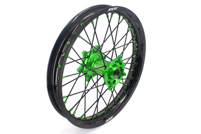 KKE 1.6*21 & 2.15*18 Wheels Rims Fit Kawasaki KX450 2019-2023 KX450X 2021-2023 Green Nipples & Black Spokes - Howling Moto