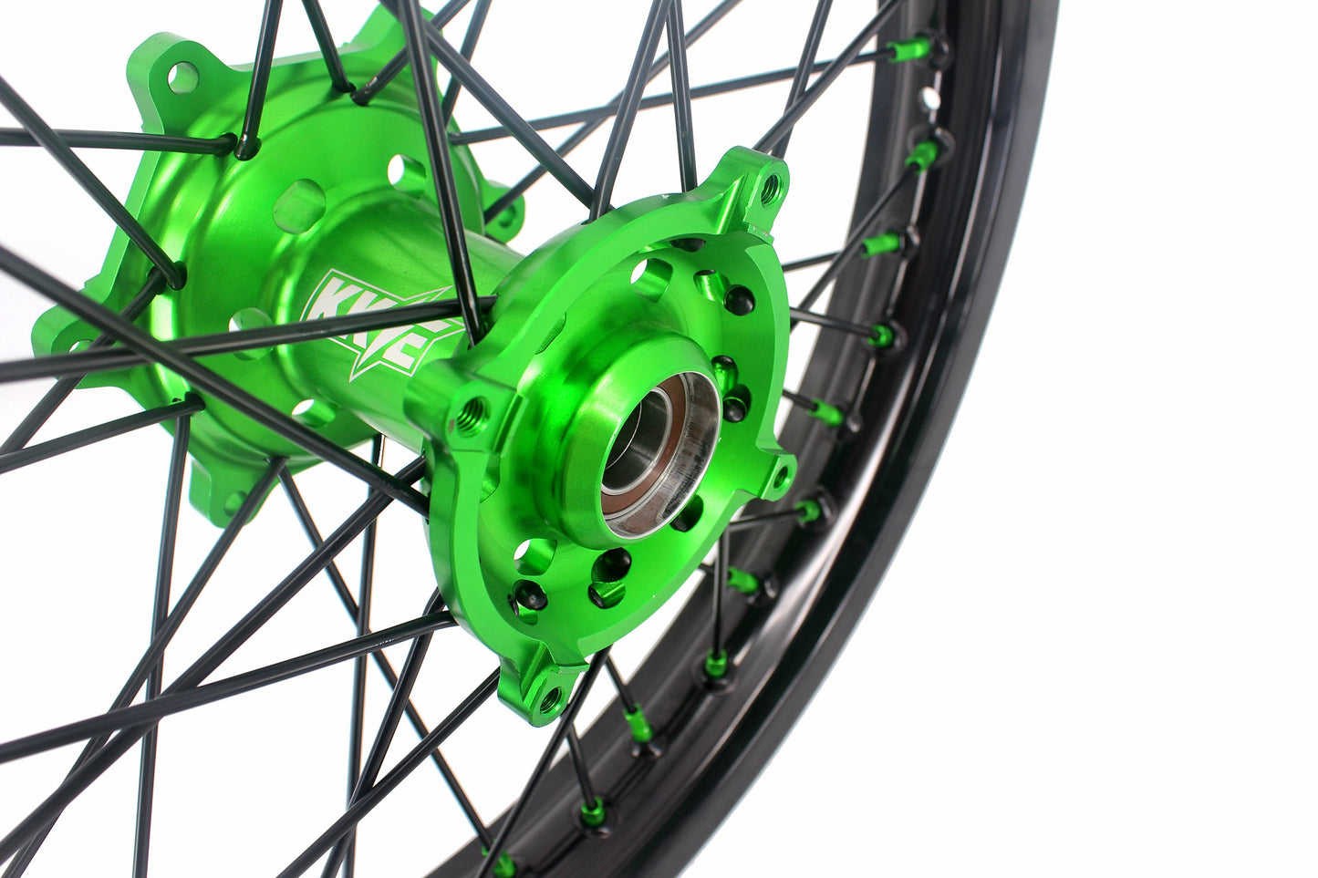 KKE 1.6*21 & 2.15*18 Wheels Rims Fit Kawasaki KX450 2019-2023 KX450X 2021-2023 Green Nipples & Black Spokes - Howling Moto
