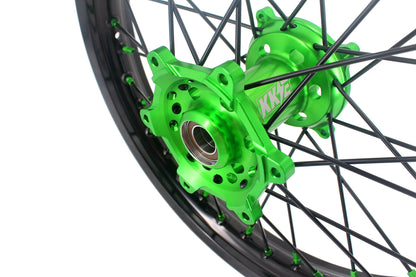 KKE 1.6*21 & 2.15*19 Wheels Rims Fit Kawasaki KX450 2019-2023 KX450X 2021-2023 Green Nipples & Black Spokes - Howling Moto