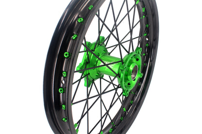 KKE 1.6*21 & 2.15*19 Wheels Rims Fit Kawasaki KX450 2019-2023 KX450X 2021-2023 Green Nipples & Black Spokes - Howling Moto