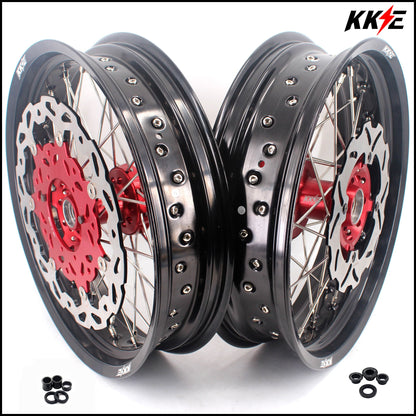 KKE 3.5 & 4.25 Cush Drive Supermoto Rims for HONDA CRF250R/450R 2002-2012 Red&Black With Disc&Sprocket - Howling Moto