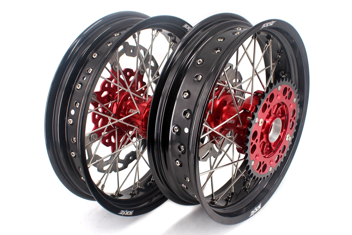 KKE 3.5 & 4.25 Cush Drive Supermoto Rims for HONDA CRF250R/450R 2002-2012 Red&Black With Disc&Sprocket - Howling Moto