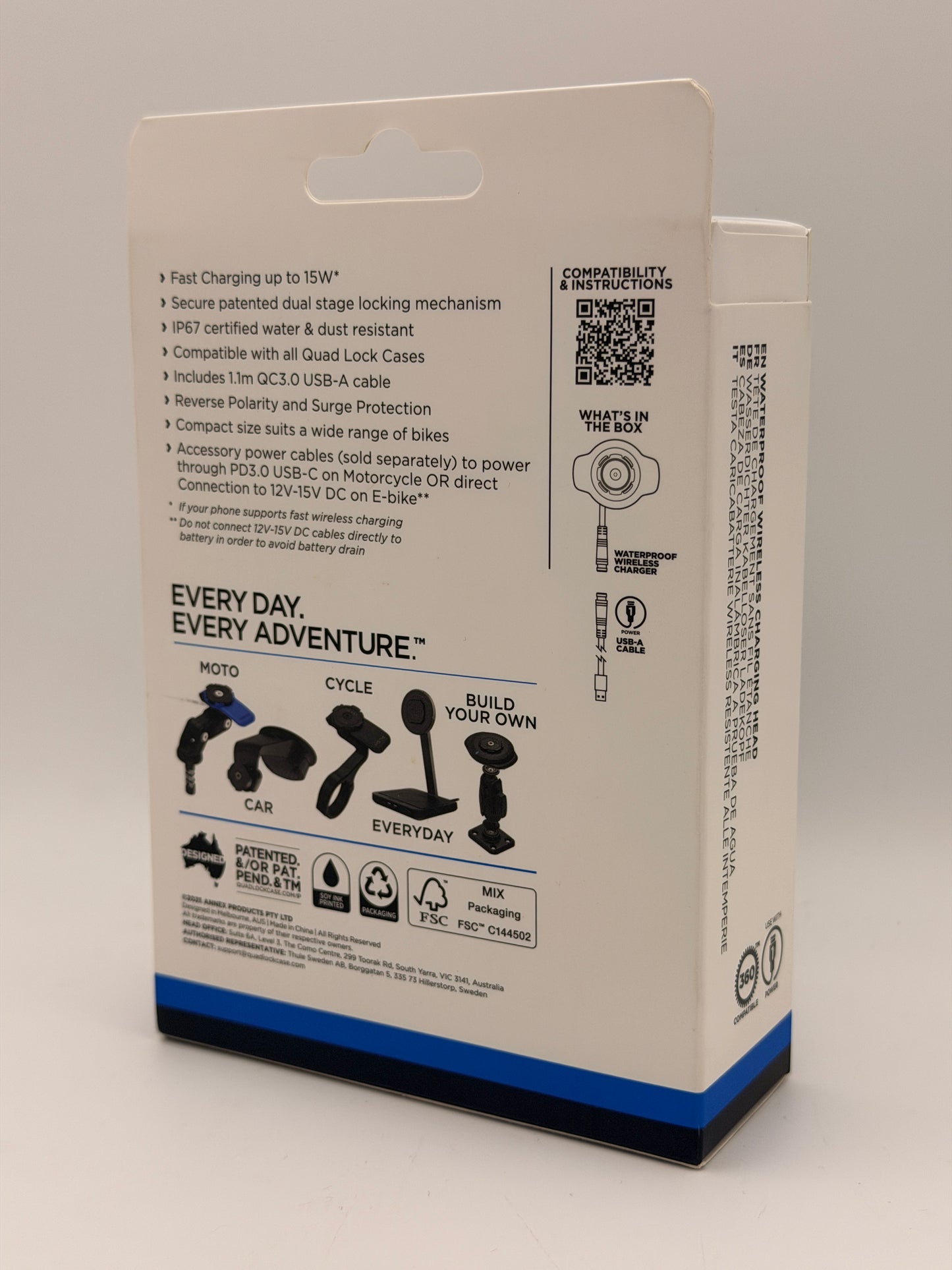 Quad Lock Weatherproof Wireless Charging Head – IP66, Fast Charge, Quad Lock 360 Compatible