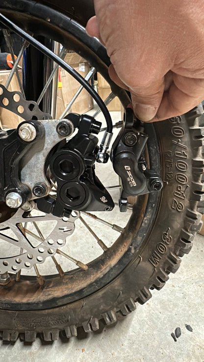 Electro & Co E&C Extreme Hydraulic Brake Kit with custom rotors and large calipers for Razor MX/SX, ETM, Mototec, Apollo, and Funbikes