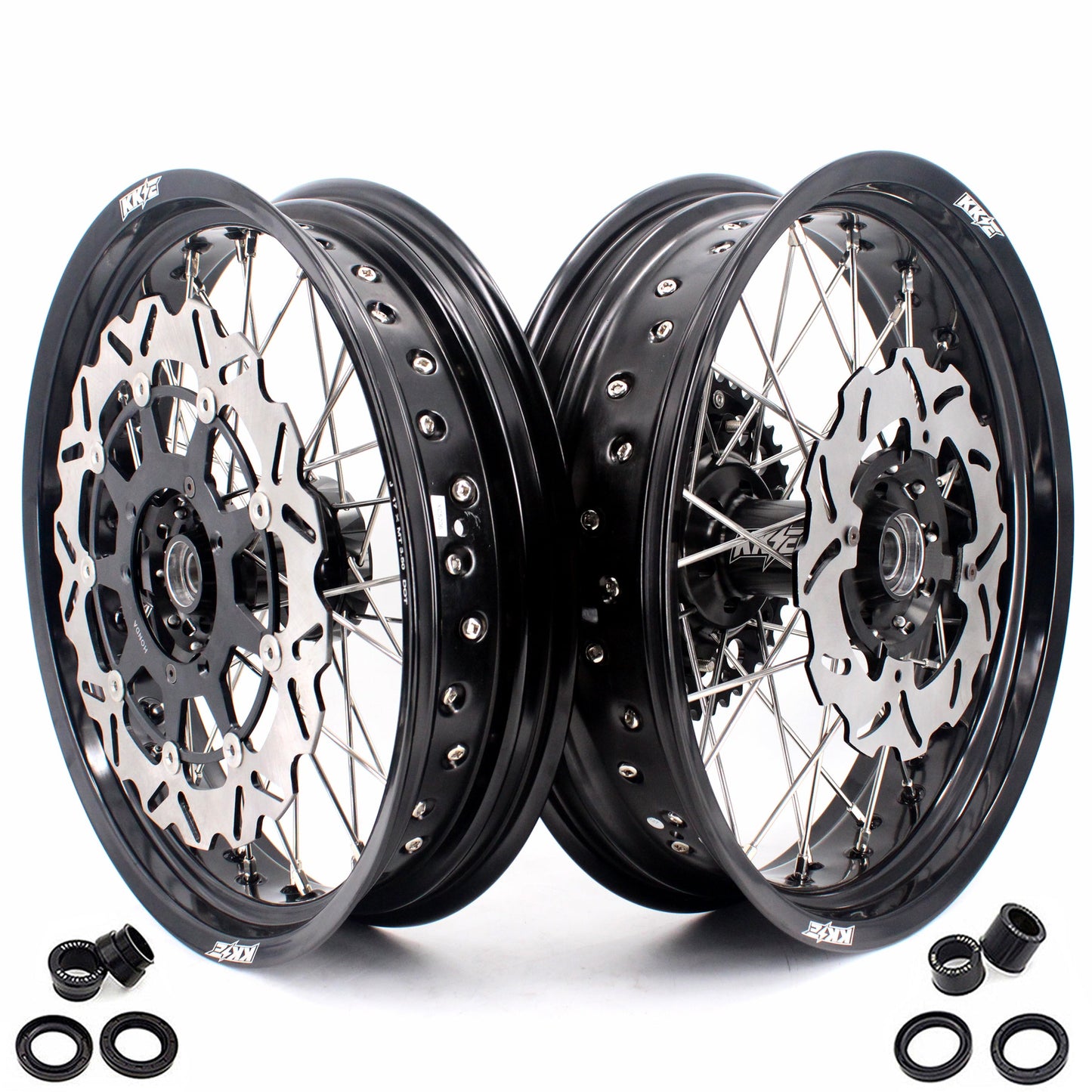 KKE 3.5 & 4.25 Rims For Honda XR400R 1996-2004 XR600R 1991-2000 Supermoto Wheels Black - Howling Moto