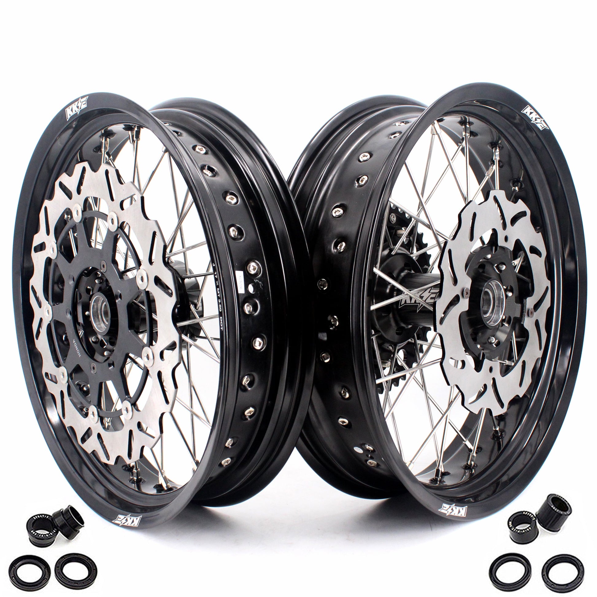 KKE 3.5 & 4.25 Rims For Honda XR400R 1996-2004 XR600R 1991-2000 Supermoto Wheels Black - Howling Moto