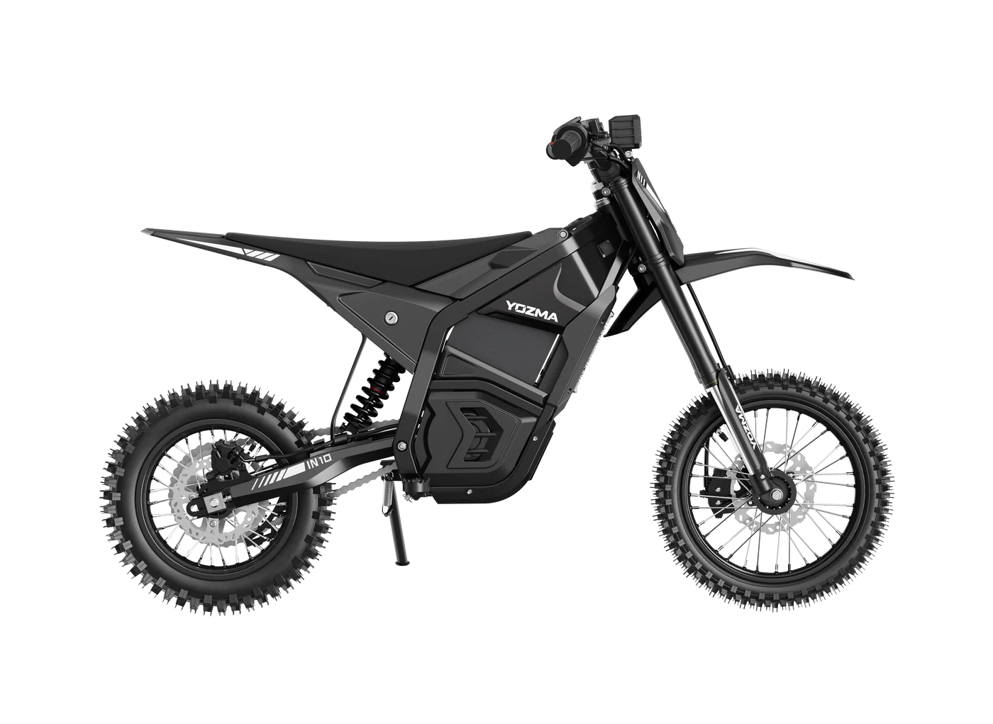 Yozma IN 10 electric mini dirt bike with 2600W motor, 40 MPH speed, and 53-mile range, designed for outdoor riding.