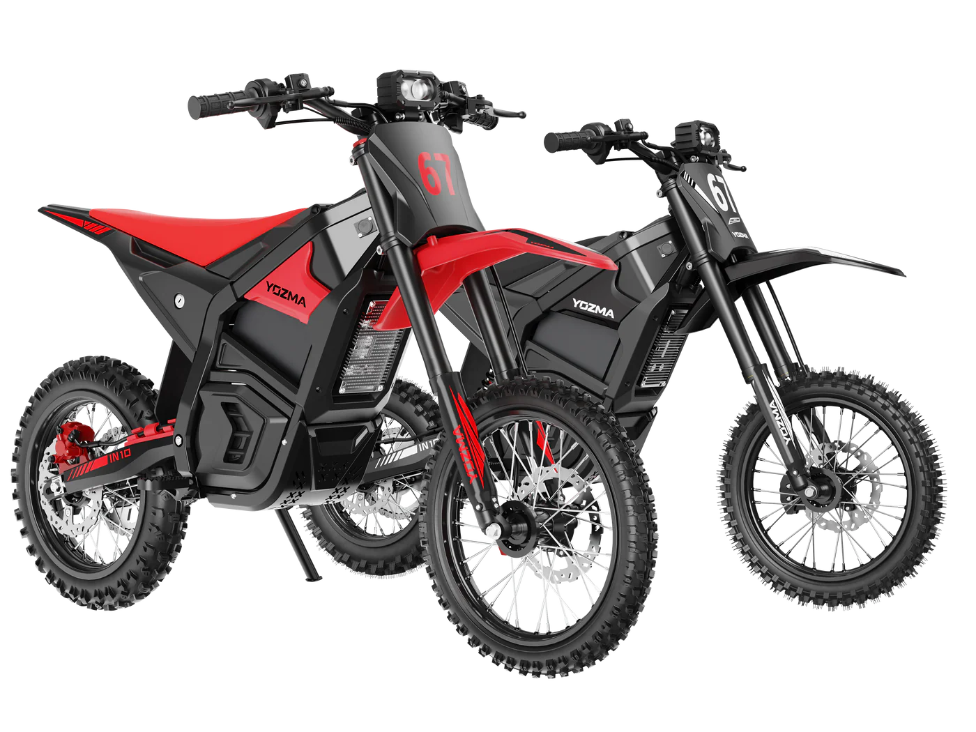 Yozma IN 10 electric mini dirt bike with 2600W motor, black and orange design, suitable for young riders, 40 MPH top speed.