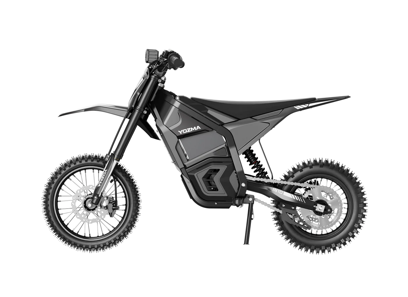 Yozma IN 10 electric mini dirt bike with 2600W motor, black and red design, ready for off-road riding and outdoor adventures.
