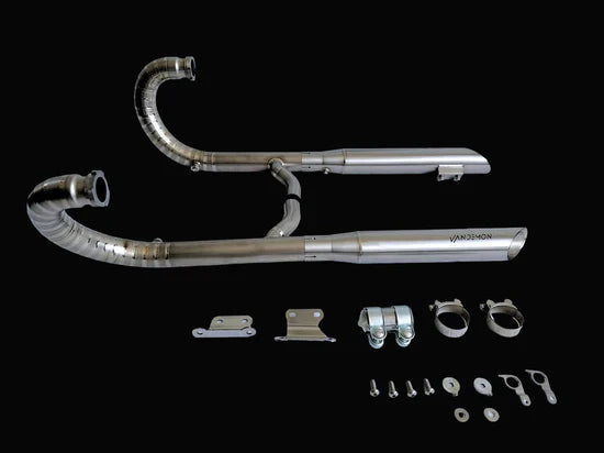BMW R18 titanium exhaust system by Bill's Exhausts, with sleek metal construction and polished finish for BMW R18 models 2020-2025.