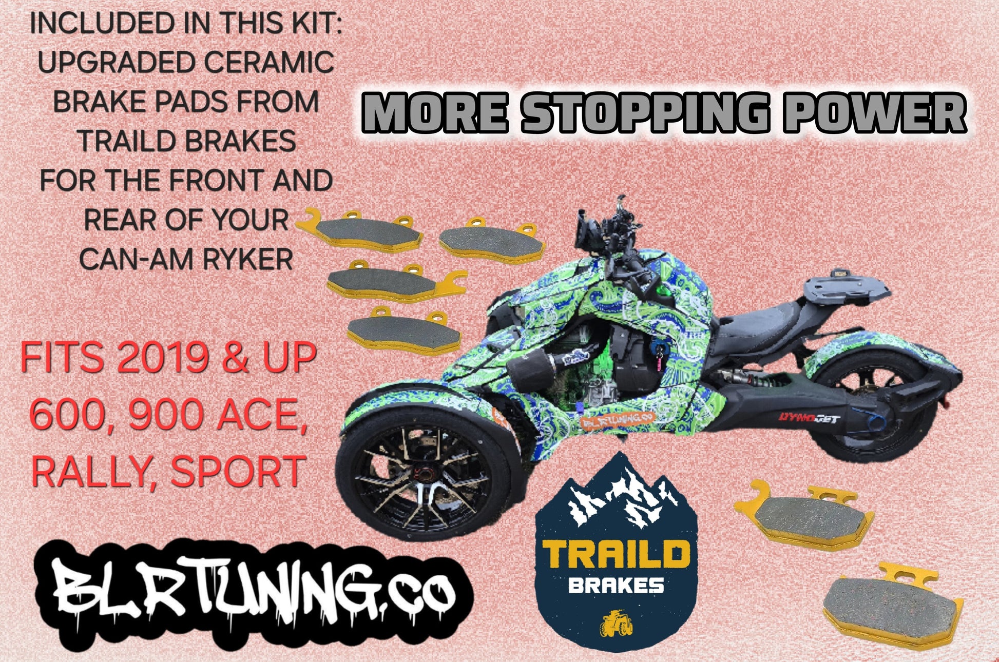 CAN-AM RYKER TRAILD BRAKES CERAMIC HIGH PERFORMANCE BRAKE PADS FRONT AND REAR - FITS 19-24 900 600 RALLY SPORT - Howling Moto