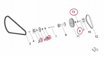 Diagram of intermediate shaft bearing kit for Surron LBX, E Ride Pro 2.0, and Talaria X3 electric bikes by eDirtyBike.