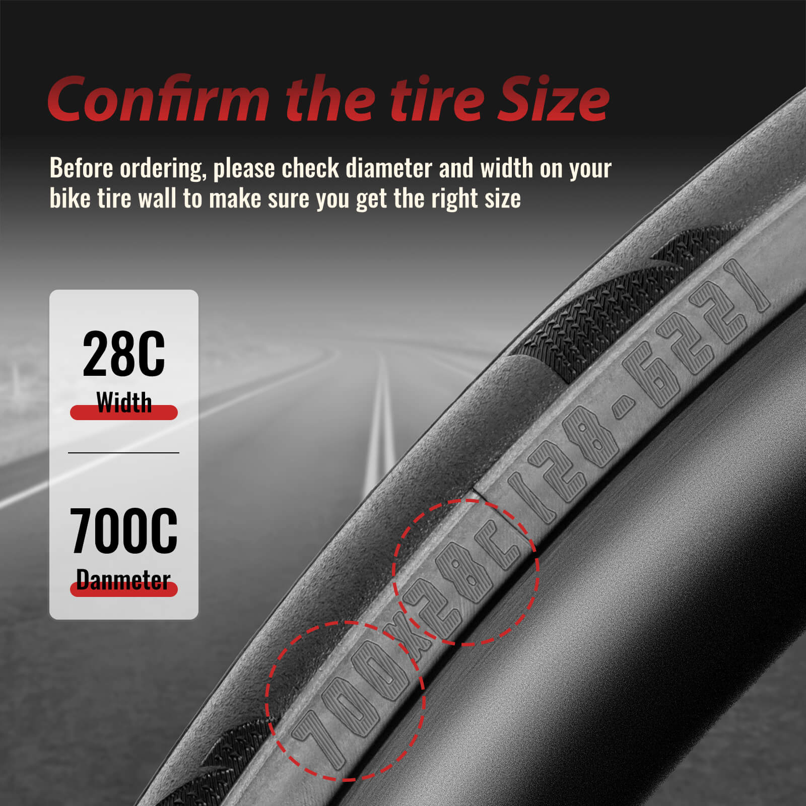 Hycline P-Wave 700x25C road bike tire mounted on wheel, featuring sleek tread pattern for road cycling performance.