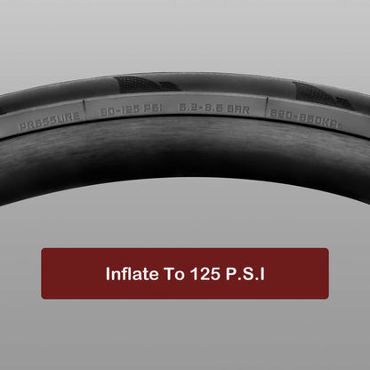 Hycline P-Wave 700×25C road bike tire with smooth tread and black rubber sidewalls, designed for performance cycling.