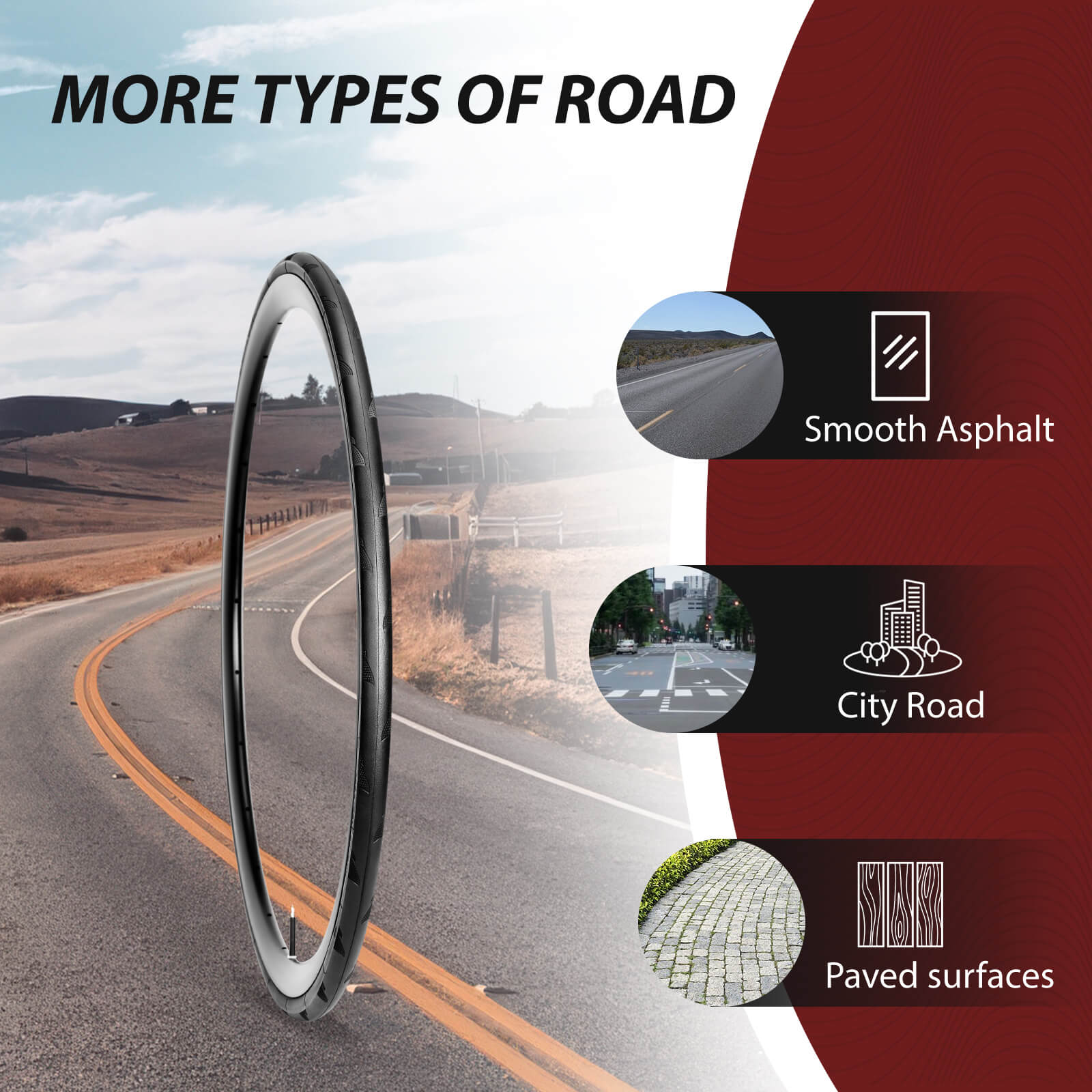 Hycline P-Wave road bike tire 700×25C / 28C with sleek tread pattern, designed for high-performance cycling.