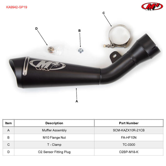 Black Bill's Exhausts M4 GP19 slip-on exhaust for Kawasaki ZX10R 2021-2026, shown in image KA9942-GP19.