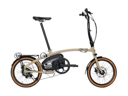 eJOEbike CYKE Kingfisher Mid-Drive Folding eBike from the PORTABLE SERIES, showing its compact foldable design and modern frame.