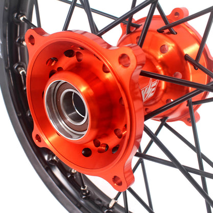 KKE 17 & 14 Small Kids Wheels Rims for KTM 85 SX 2021-2024 Orange Hub Black Spoke - Howling Moto