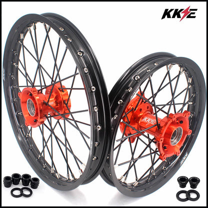 KKE 17 & 14 Small Kids Wheels Rims for KTM 85 SX 2021-2024 Orange Hub Black Spoke - Howling Moto