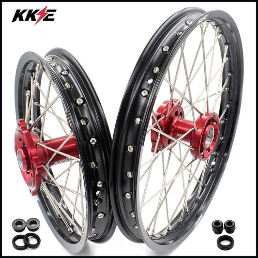 KKE 17 & 14 Kids Wheels for Honda CR80R CR80RB 1993-2002 CR85R CR85RB 2003-2008 Red Hub - Howling Moto