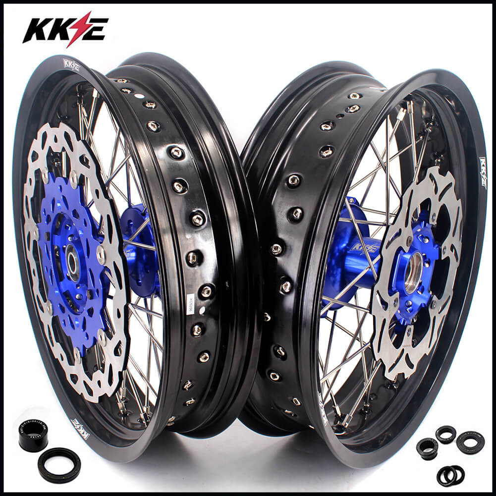 KKE 17 Inch Cush Drive Supermoto Wheels Fit Yamaha WR250F 2001-2018 WR450F 2003-2018 Blue - Howling Moto