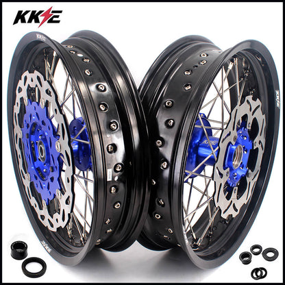 KKE 17 Inch Cush Drive Supermoto Wheels Fit Yamaha WR250F 2001-2018 WR450F 2003-2018 Blue - Howling Moto