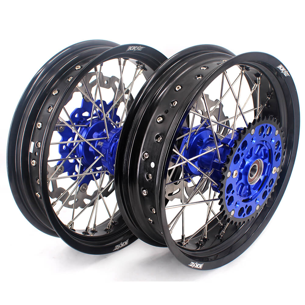 KKE 17 Inch Cush Drive Supermoto Wheels Fit Yamaha WR250F 2001-2018 WR450F 2003-2018 Blue - Howling Moto
