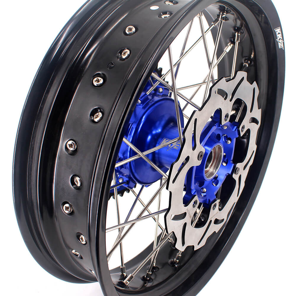 KKE 17 Inch Cush Drive Supermoto Wheels Fit Yamaha WR250F 2001-2018 WR450F 2003-2018 Blue - Howling Moto