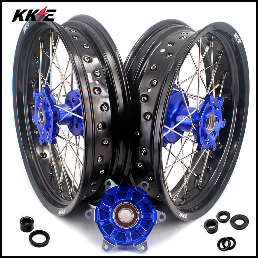 KKE 17 Inch Cush Drive Supermoto Wheels Fit Yamaha WR250F 2001-2018 WR450F 2003-2018 Blue - Howling Moto
