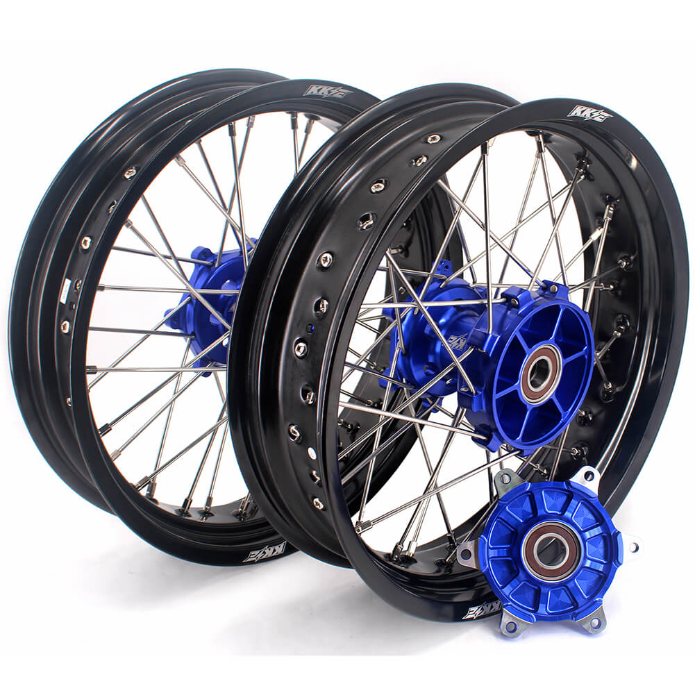 KKE 17 Inch Cush Drive Supermoto Wheels Fit Yamaha WR250F 2001-2018 WR450F 2003-2018 Blue - Howling Moto